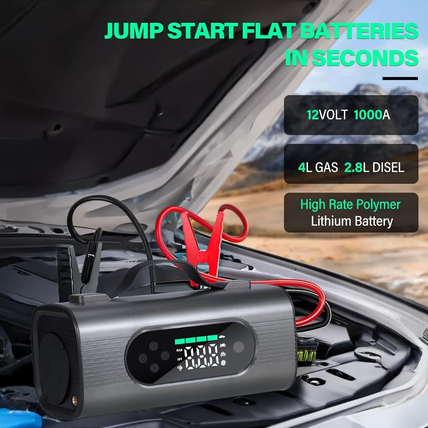 Newest 8 In 1 Portable Car Battery Starter With Air Compressor