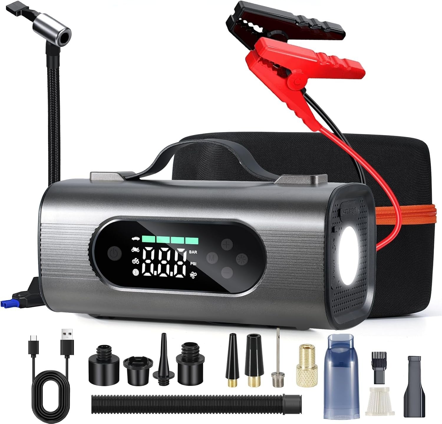 Newest 8 In 1 Portable Car Battery Starter With Air Compressor